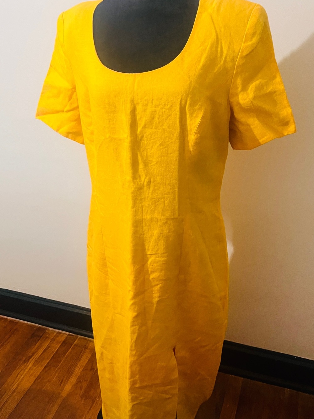 Vintage Club France Yellow Cutout Back Dress Size 14 Short Sleeve Midi